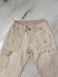 Beige Corduroy Cargo Pants