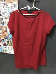 Casual Mauve Tshirt With FakeZipper Near shoulder