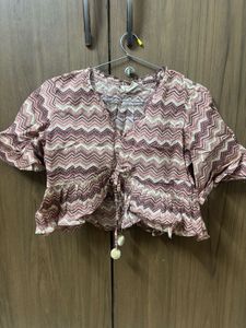 Boho Print Tie-Front Crop Top