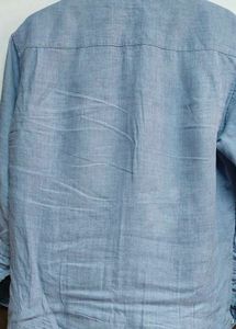 Blue Linen Button-Down Shirt