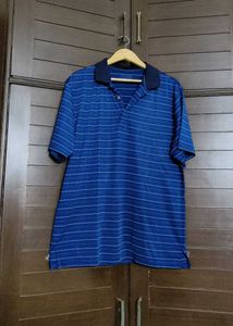 Men Blue Striped Classic Collar Tshirt