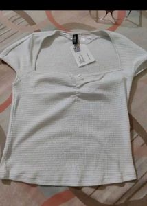 White Striped Square Neck Top
