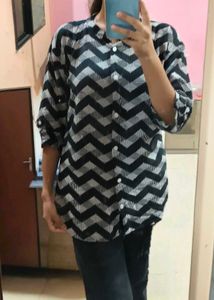 Stylish Black &amp; White Zigzag Print Tunic