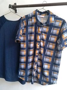 Navy Blue Summer Tshirt And Shirt Combo