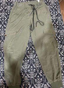 Zara- Linen Jogger Trousers Green | Size-medium