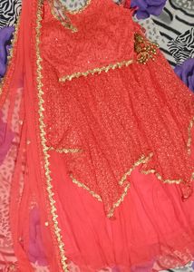 1 Day Offer 650 Designer Orange Crop Top Lehenga &amp;dupatta Golden Lass