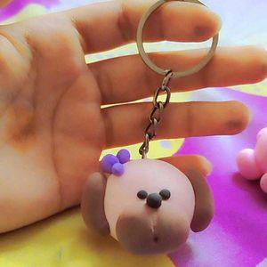 handmade Blue Flower and cute dog Keychain🌷