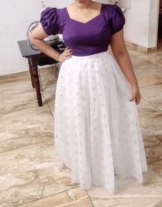 Elegant Purple &amp; White Davani Set Ready To Wear