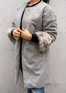 Gray Coat with Luxe Fur Cuffs - Brand New