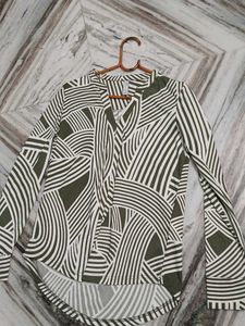 Modern Abstract Olive &amp; White Long Sleeve Top
