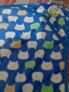Cute Blue Cat &amp; Frog Hooded Baby Blanket