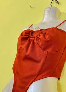 Orange Corset Top &amp; grey short jeans 💗