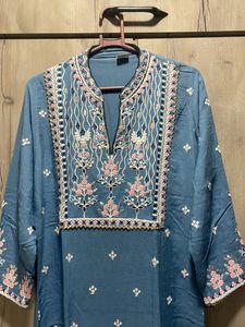 Gotta Work Embroidery Blue Kurti For Women