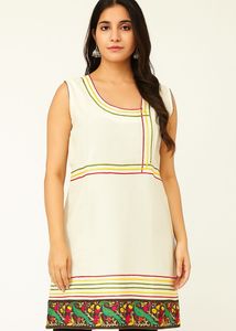 Off-white Kurti with Multicolour Border Embroidery