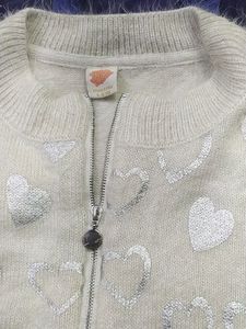 Woolen Ribbed Cardign With Silver Zipper+Freebies