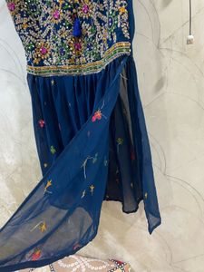 Blue Sleeveless 3 Piece Gharara Set