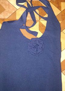 Elegant Navy Halter Slit Dress