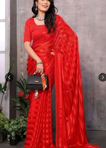 Red Saree with broad black lace NO BLOUSE