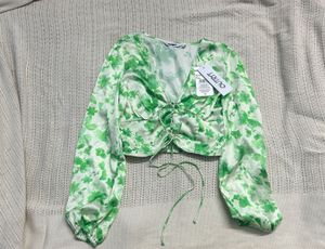 Satin Floral Tie-Front Crop Top