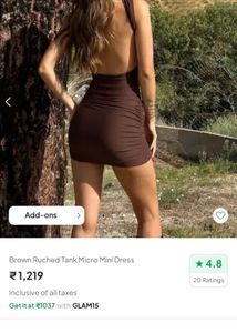 Brown Bodycon Ruched Mini Dress