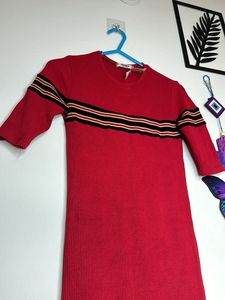 Semi Woolen Red Stretchable Dress