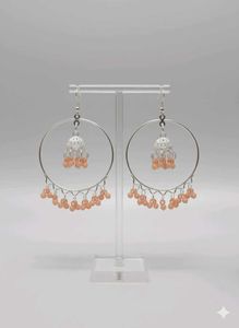 Silver Oxidized Jhumka Hoop Earrings with Beads