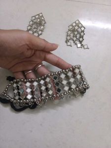 Mirror Jwellery Set Earings And Necklace