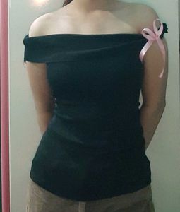 Price Drop !!Off - Shoulder Ruched Black Top
