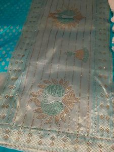 Festive Wear Sea Green Shalu Saree With Blouse