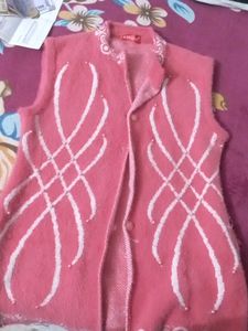 Pink Sleeveless Angora Cardigan