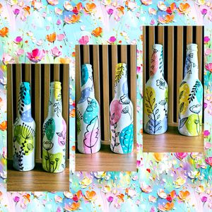 Hand-Painted Floral Decorative Bottles(set Of 2)