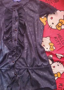 New Cute Navy polka dot  Ruffle Top