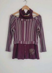 Halter Neck Off Shoulder Burgandy Top