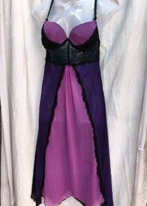 131511. Purple &amp; Black Lingerie Nightgown
