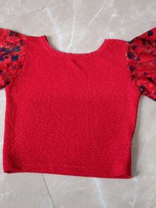 Stretch Blouse With Net Sleeves