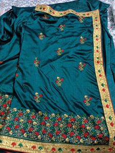 Elegant Teal Embroidered Saree
