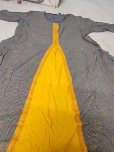 Grey &amp; Yellow Anarkali Kurta