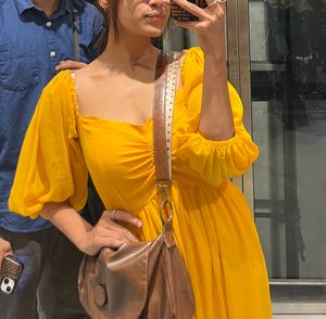 Yellow On/Off Shoulder Dress
