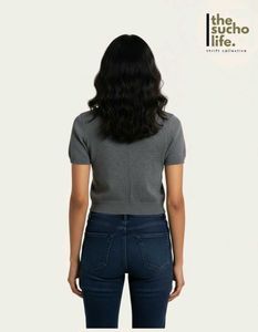 Small Gray Short Sleeve Crop Top