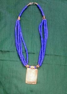 Royal Blue Necklace With Gold Brass Pendant.