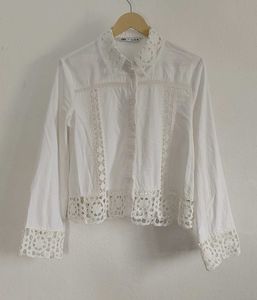 Zara Lace Trim White Shirt