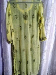 Yellowish Green Embroidered Chikankari Kurta