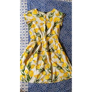 Floral Fit &amp; Flare Yellow Dress