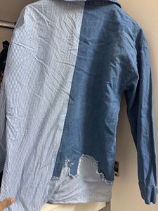 dark &amp; light blue divided shirt