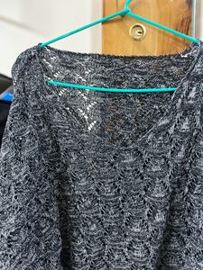 Women Casual Netted Black Top