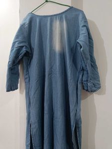 Denim Embroidered Kurta