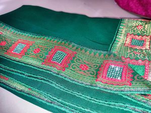 Stunning Green Saree with Stone Work Border