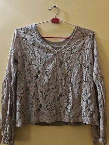 Ajio Elegant Long Sleeve Lace Top