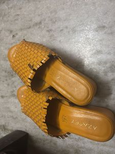 Woven Mustard Slides