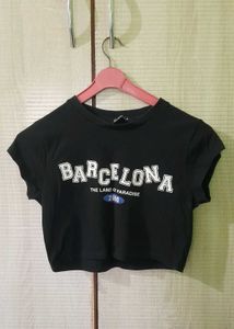 Zudio Black Graphic Crop Top
